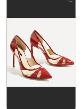 Zara Red Pointed Cutout Stiletto Heels